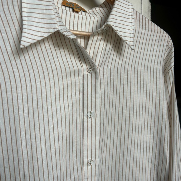 VRG GRL Linen Pinstripe Button Down Long Sleeve Oversized Shirt Coastal | Sz S/M - Picture 7 of 13